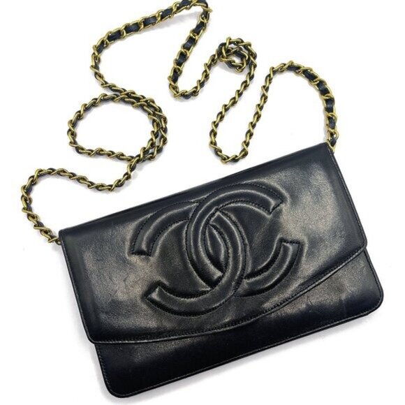 CHANEL CC Classic Timeless Lambskin Flap Wallet with Chain Purse Black Crossbody - Picture 3 of 16
